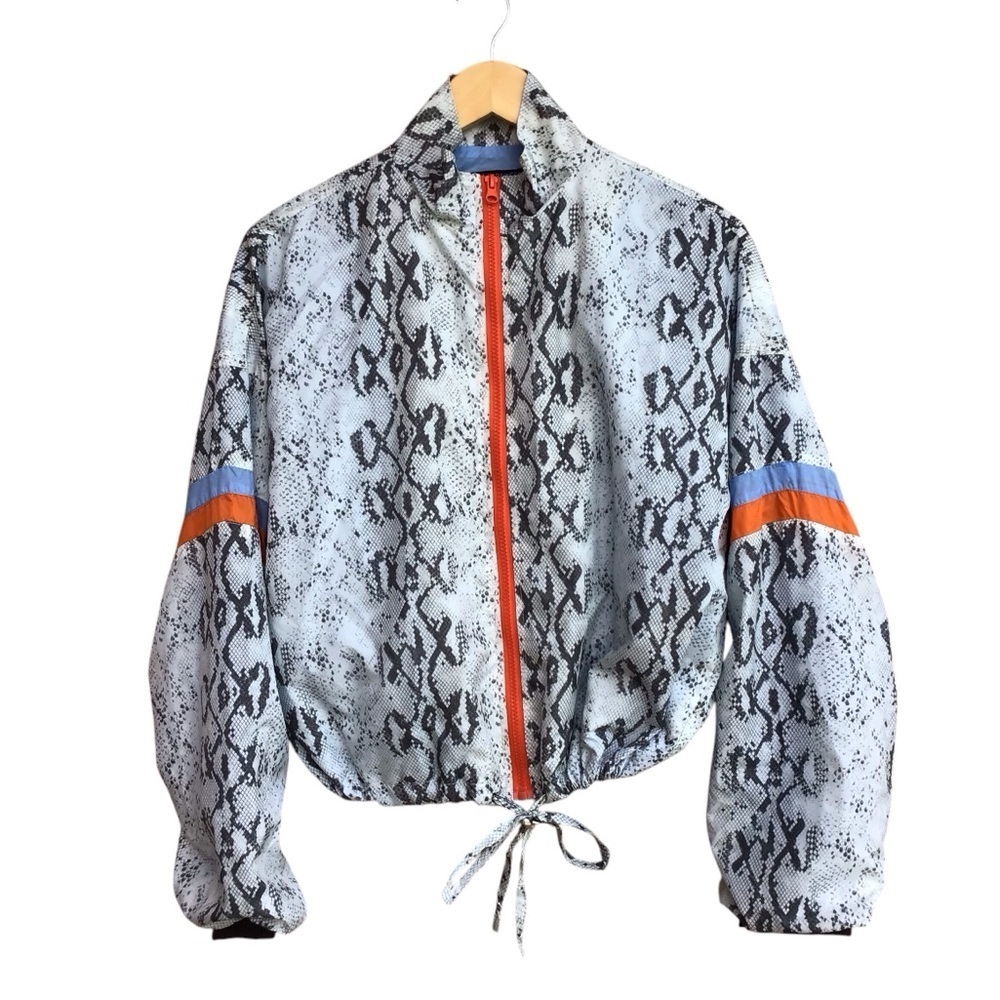 Central Park West Snakeskin Print Striped Windbreaker NEW